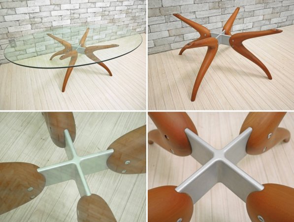 ポラダ porada デヌオ オーバル リビング テーブル DENUO OVAL LIVING TABLE ガラステーブル ローテーブル チェリー材 定価216,300円 廃盤 ●