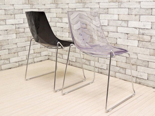 ダルセーニョ Dal Segno Furnishing ダイアモンドスツール ブラック & クリア ダイニングチェア スタッキング アクリル 2脚セット イタリア ●