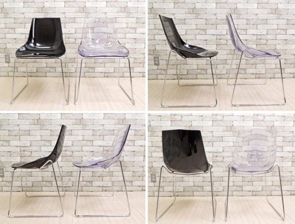 ダルセーニョ Dal Segno Furnishing ダイアモンドスツール ブラック & クリア ダイニングチェア スタッキング アクリル 2脚セット イタリア ●