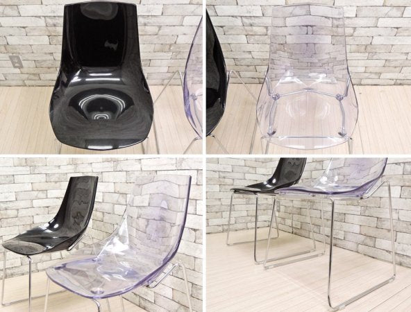ダルセーニョ Dal Segno Furnishing ダイアモンドスツール ブラック & クリア ダイニングチェア スタッキング アクリル 2脚セット イタリア ●