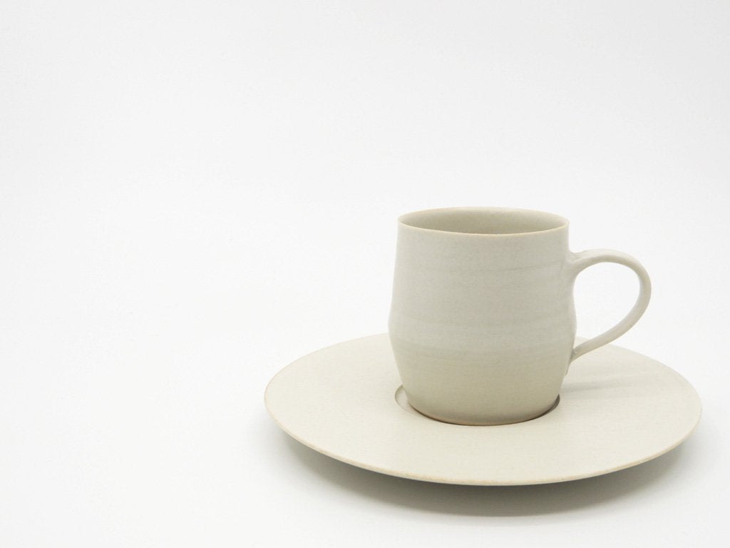 吉田直嗣 コーヒー カップ＆ソーサー C/S 白磁マット 現代作家 ●