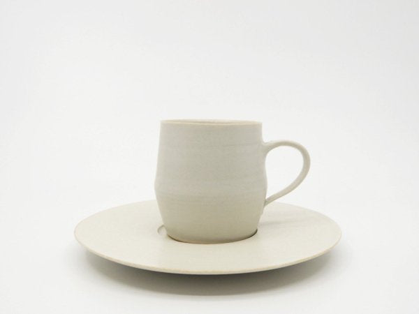 吉田直嗣 コーヒー カップ＆ソーサー C/S 白磁マット 現代作家 ●