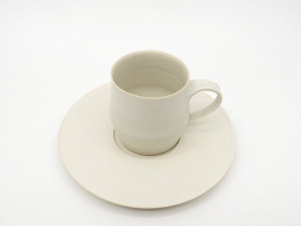 吉田直嗣 コーヒー カップ＆ソーサー C/S 白磁マット 現代作家 ●