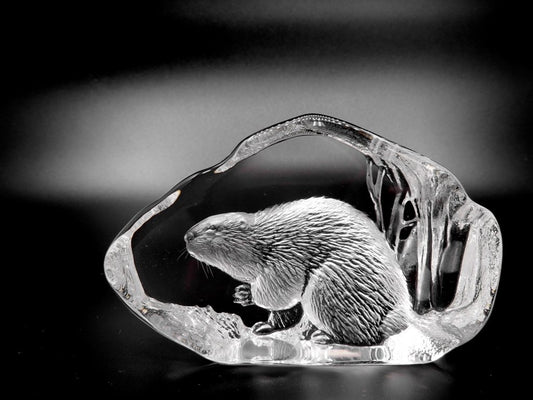 マッツ・ジョナサン Mats Jonasson クリスタル ペーパーウェイト オブジェ ビーバー Crystal Paper weight Sculpture Beaver 置き物 北欧 ●