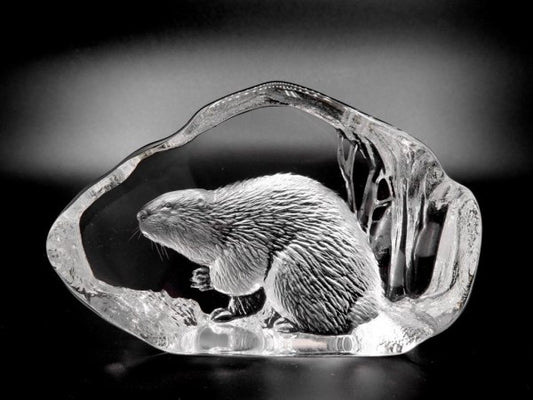 マッツ・ジョナサン Mats Jonasson クリスタル ペーパーウェイト オブジェ ビーバー Crystal Paper weight Sculpture Beaver 置き物 北欧 ●