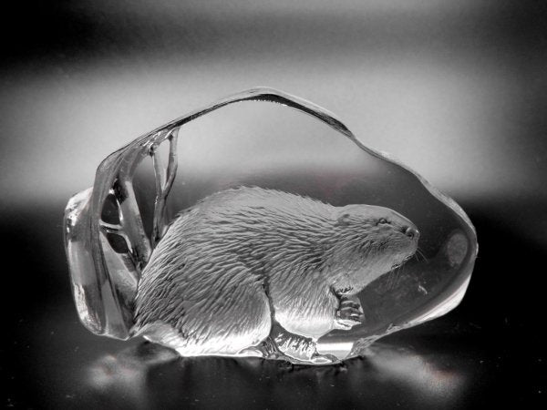 マッツ・ジョナサン Mats Jonasson クリスタル ペーパーウェイト オブジェ ビーバー Crystal Paper weight Sculpture Beaver 置き物 北欧 ●