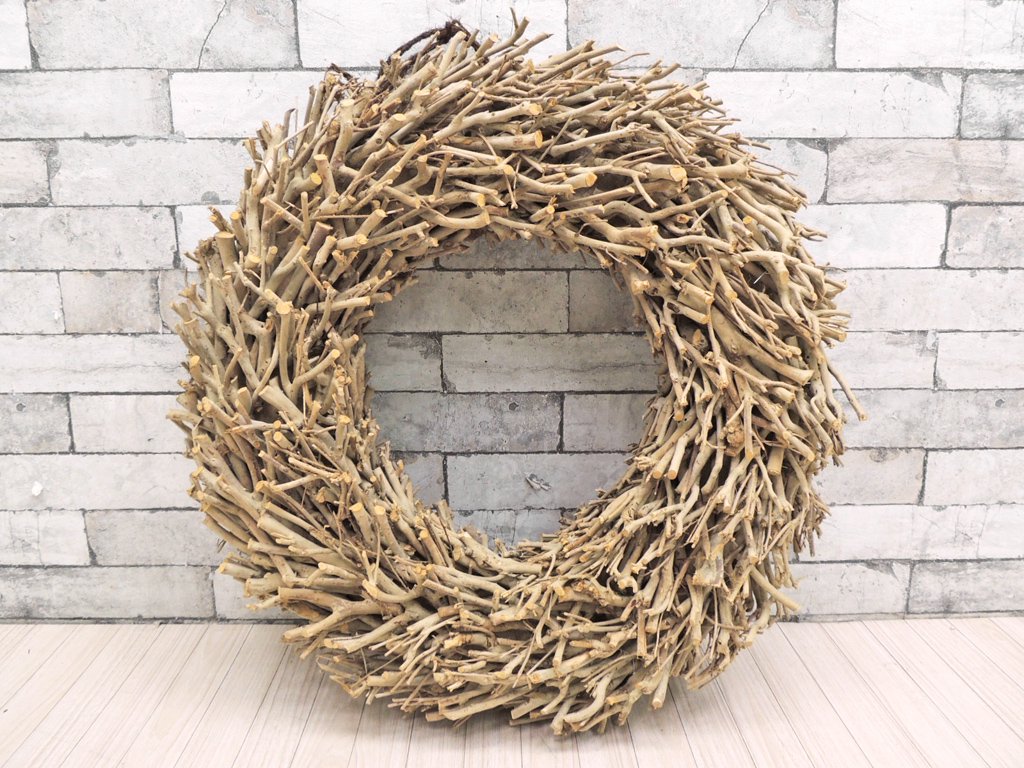ハンドメイド 木製 リース 樹皮 カントリースタイル シャビーシック 大型 ●