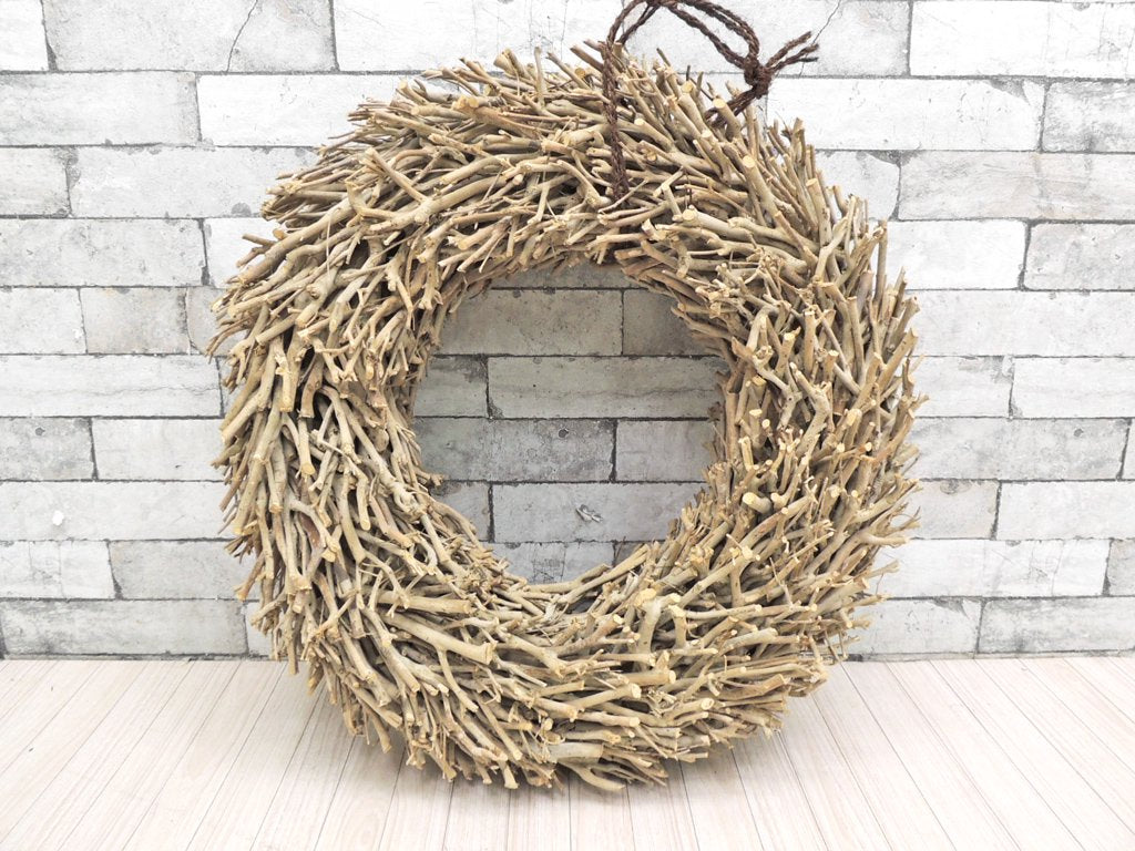 ハンドメイド 木製 リース 樹皮 カントリースタイル シャビーシック 大型 ●