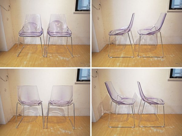 ダルセーニョ Dal Segno Furnishing ダイアモンドスツール クリア ダイニングチェア スタッキング アクリル 2脚セット イタリア ★