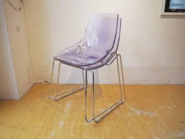 ダルセーニョ Dal Segno Furnishing ダイアモンドスツール クリア ダイニングチェア スタッキング アクリル 2脚セット イタリア ★