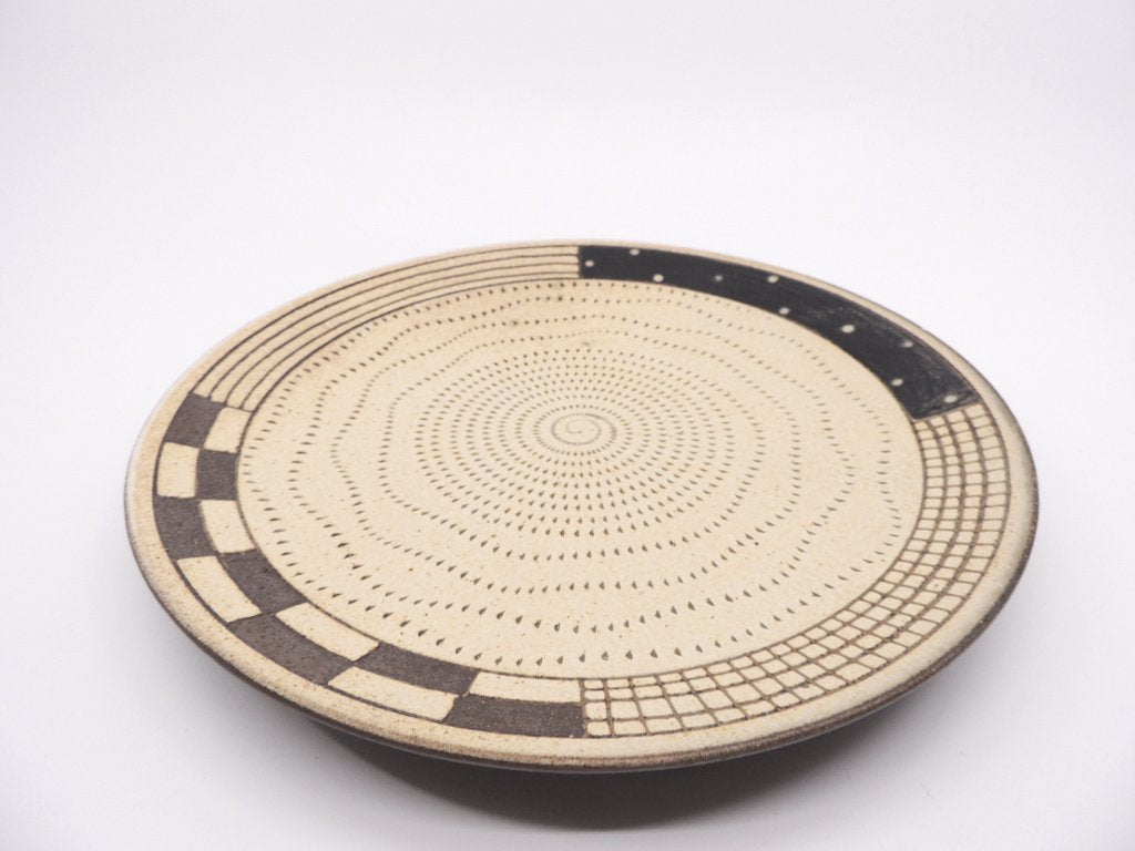 小石原焼 森喜窯 飛びカンナ 平皿 23.5cm ●