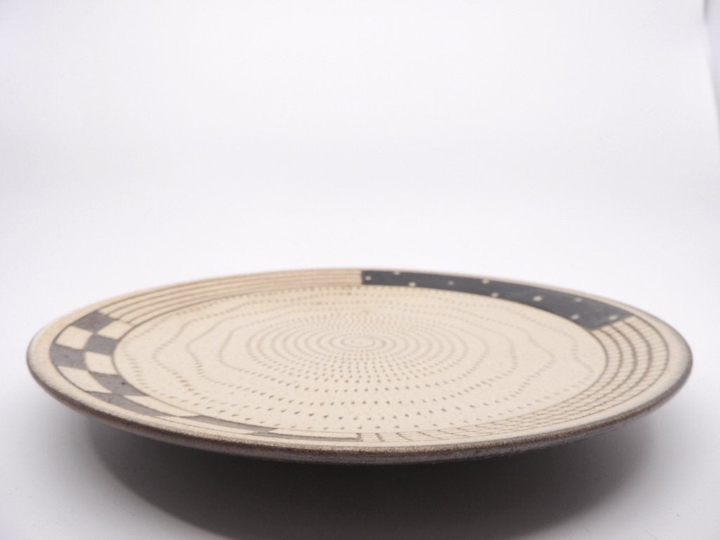 小石原焼 森喜窯 飛びカンナ 平皿 23.5cm ●