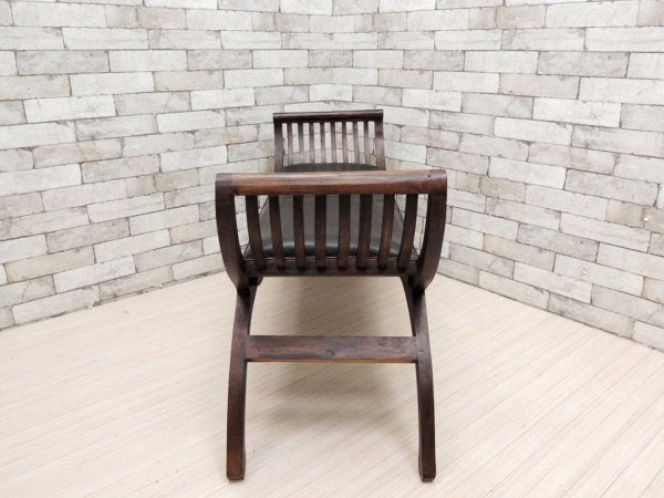 アジアン家具 カルティニチェア ベンチ 2人用 レザー × アジアンチーク ●