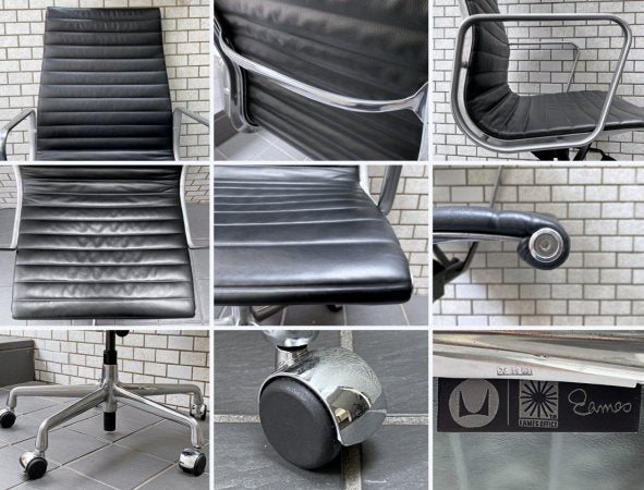 ハーマンミラー Herman Miller アルミナムグループ エグゼクティブチェア 本革 ブラック ハイバック ガス圧シリンダー昇降 クロームフード イームズ ■