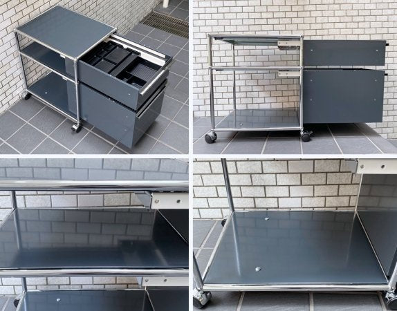 ユーエスエムハラー USM Haller モジュラーファニチャー Modular Furniture ハラーシステム ロールボーイ デスクワゴン アントラサイト 鍵付き A ■