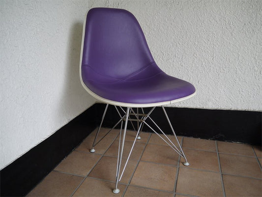 ハーマンミラー HermanMiller サイドシェルチェア 80's ビンテージ 希少 3rd エッフェルベース DSR C&R.イームズ Eames PUレザー グレープ色 ミッドセンチュリー ◇