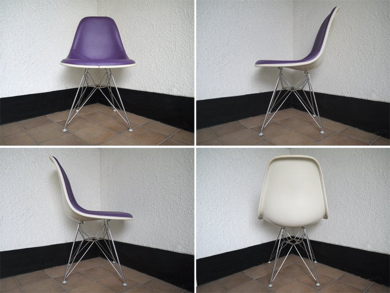 ハーマンミラー HermanMiller サイドシェルチェア 80's ビンテージ 希少 3rd エッフェルベース DSR C&R.イームズ Eames PUレザー グレープ色 ミッドセンチュリー ◇