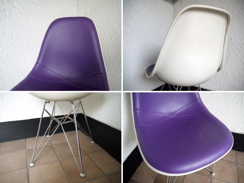 ハーマンミラー HermanMiller サイドシェルチェア 80's ビンテージ 希少 3rd エッフェルベース DSR C&R.イームズ Eames PUレザー グレープ色 ミッドセンチュリー ◇