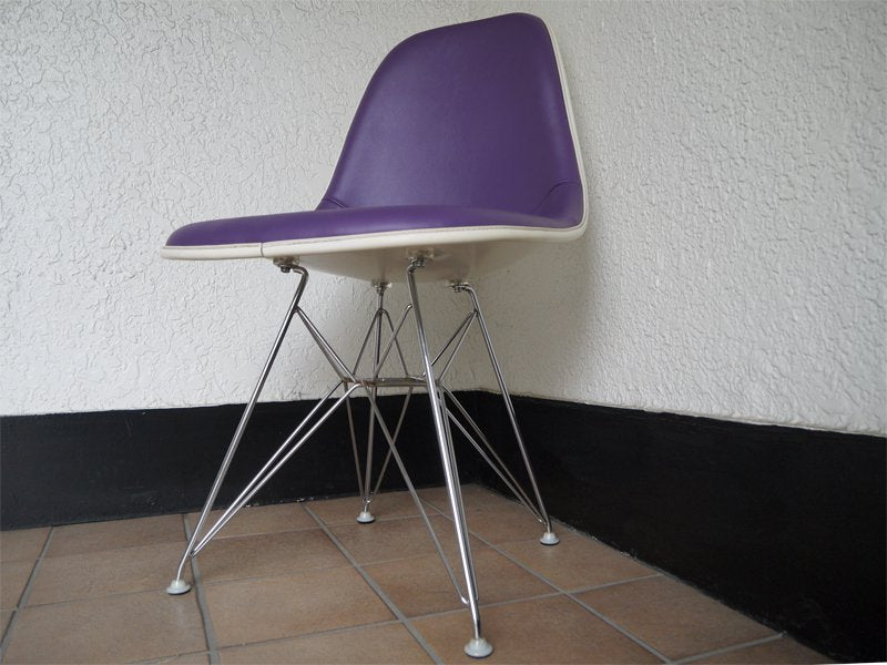 ハーマンミラー HermanMiller サイドシェルチェア 80's ビンテージ 希少 3rd エッフェルベース DSR C&R.イームズ Eames PUレザー グレープ色 ミッドセンチュリー ◇