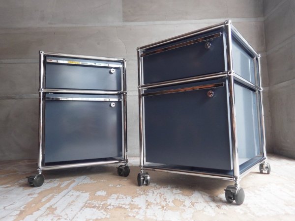 ユーエスエムハラー USM Haller モジュラーファニチャー Modular Furniture ハラーシステム ロールボーイ ワゴン デスクキャビネット アントラサイト 鍵付き A ♪