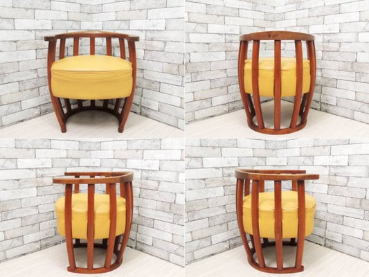 BC工房 こぶりチャウチャウ椅子 ラウンジチェア チーク無垢材 本革 クリーム色 ●