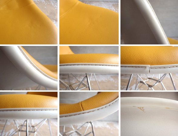 ハーマンミラー Herman Miller サイドシェルチェア 3rdビンテージ 後期 FRP マスタード エッフェルベース ロータイプ ビニールレザー シート新品張替済 C&R イームズ ♪