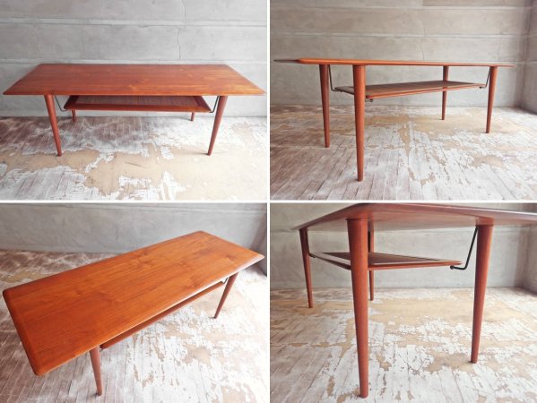 カド CADO (フランス＆サン France&Son) FD516 Coffetable コーヒーテーブル センターテーブル チーク無垢材 ラタン 北欧家具 デンマーク ビンテージ ♪