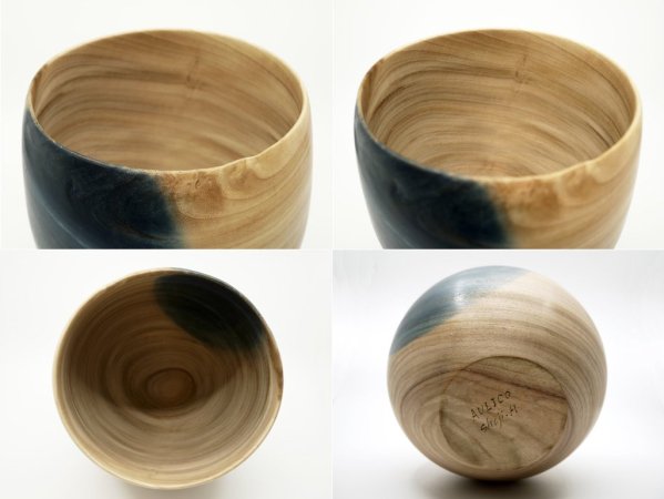 盛永省治 Shoji.M × アウリコ AULICO ウッドボウル WOOD BOWL 藍染め UNITED ARROWS&SONS限定 現代作家 ●