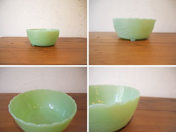 ファイヤーキング Fire King ジェダイ Jade-ite フッテッドボウル Footed Bowl オーブンプルーフ oven-proof フルーツボウル ビンテージ ★