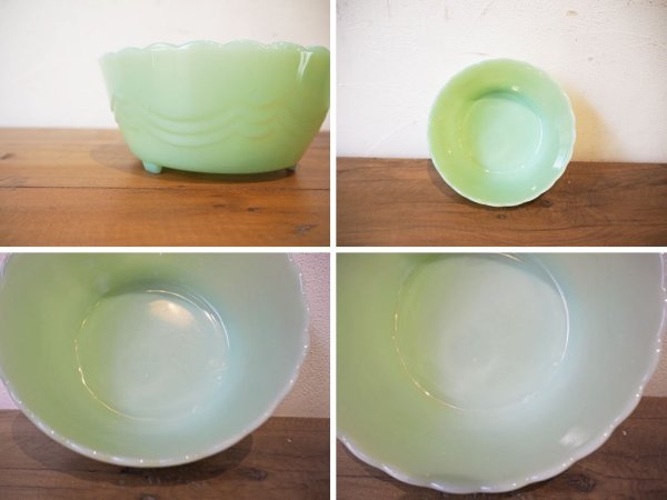 ファイヤーキング Fire King ジェダイ Jade-ite フッテッドボウル Footed Bowl オーブンプルーフ oven-proof フルーツボウル ビンテージ ★