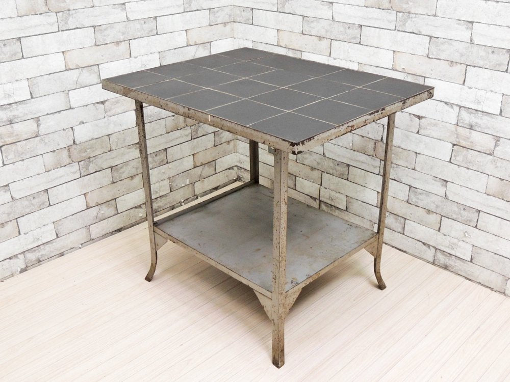インダストリアルスタイル Industrial Style ストーンタイルトップ × アイアンフレーム スクエア デスク ワークテーブル 作業台 ●