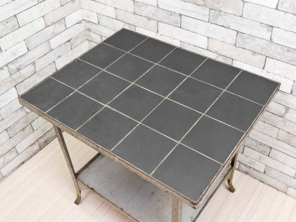 インダストリアルスタイル Industrial Style ストーンタイルトップ × アイアンフレーム スクエア デスク ワークテーブル 作業台 ●