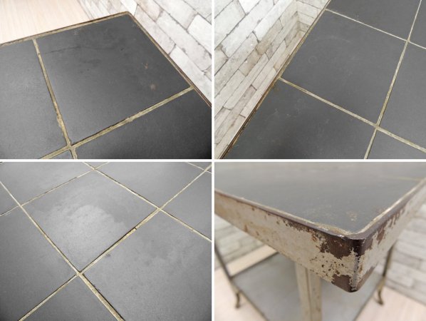 インダストリアルスタイル Industrial Style ストーンタイルトップ × アイアンフレーム スクエア デスク ワークテーブル 作業台 ●