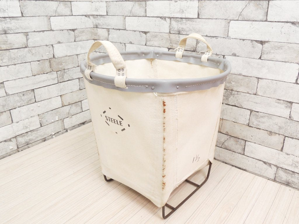 スチールキャンバスバスケット STEELE CANVAS BASKET ラウンドキャリーバスケット ROUND CARRY BASKET ステンシル 収納家具 工業系 インダストリアル ●