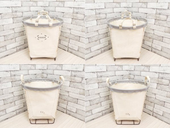 スチールキャンバスバスケット STEELE CANVAS BASKET ラウンドキャリーバスケット ROUND CARRY BASKET ステンシル 収納家具 工業系 インダストリアル ●