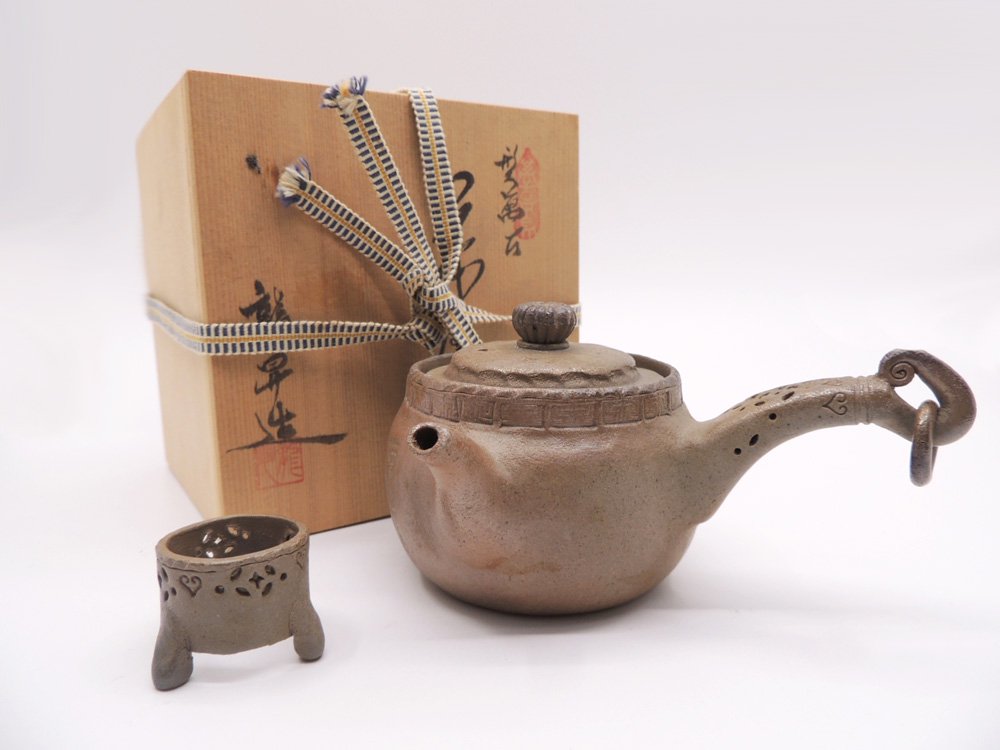 立花龍昇 造 萬古焼 茶注 急須 茶器 共箱付き ●