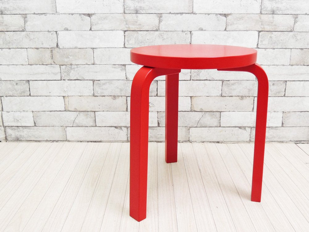 アルテック Artek スツール60 Stool60 ラッカーレッド 3本脚 アルヴァ アアルト 2013年 80周年シール付 ●