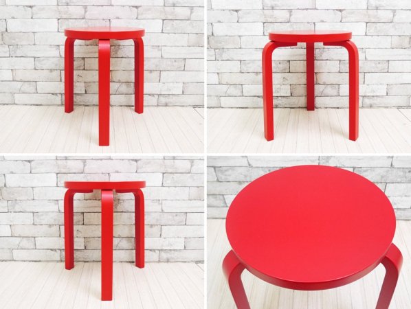 アルテック Artek スツール60 Stool60 ラッカーレッド 3本脚 アルヴァ アアルト 2013年 80周年シール付 ●