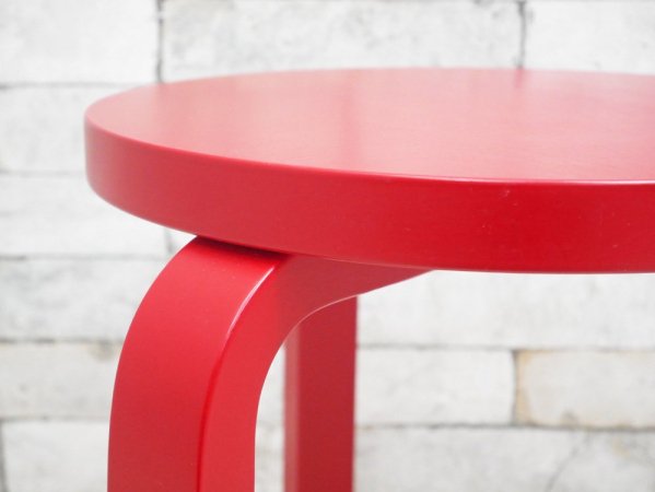 アルテック Artek スツール60 Stool60 ラッカーレッド 3本脚 アルヴァ アアルト 2013年 80周年シール付 ●