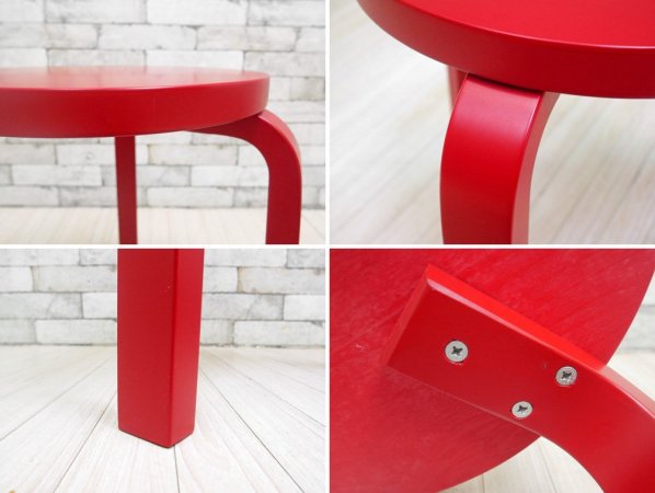 アルテック Artek スツール60 Stool60 ラッカーレッド 3本脚 アルヴァ アアルト 2013年 80周年シール付 ●