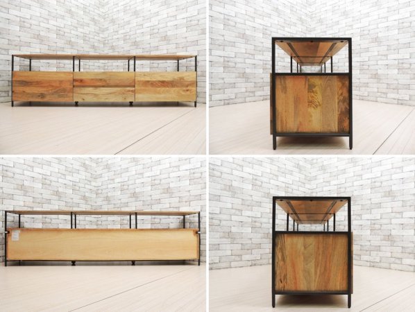 ウエストエルム West Elm インダストリアルストレイジ Industrial Storage Media Console AVボード W203cm 抽斗4杯 US 定価: 約18万円 ●