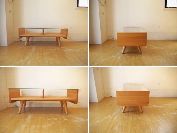 モモナチュラル momonatural コモ COMO コーヒーテーブル ローテーブル ガラス天板 アルダー材 W90cm ★