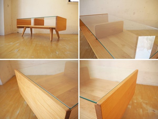モモナチュラル momonatural コモ COMO コーヒーテーブル ローテーブル ガラス天板 アルダー材 W90cm ★