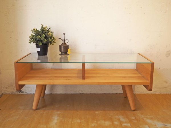 モモナチュラル momonatural コモ COMO コーヒーテーブル ローテーブル ガラス天板 アルダー材 W90cm ★