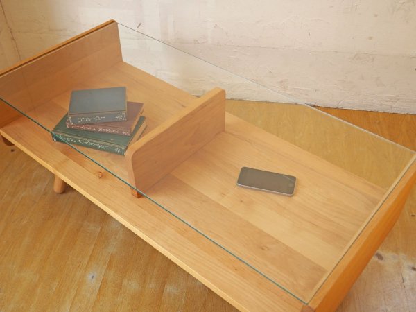 モモナチュラル momonatural コモ COMO コーヒーテーブル ローテーブル ガラス天板 アルダー材 W90cm ★