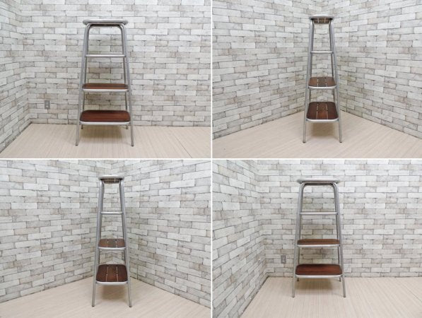 インダストリアルデザイン アルミフレーム 無垢材天板 4段 オープンシェルフ ●