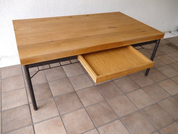 トラックファニチャー TRUCK FURNITURE OAK IRON-LEG LOW TABLE ローテーブル ホワイトオーク無垢材 アイアン 抽斗付き オーダーメイド 工業系 ◇