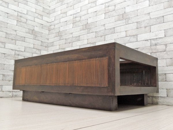 アジアン家具 無垢材xバンブー ガラス天板 ローテーブル センターテーブル W120cm バリ家具 ●