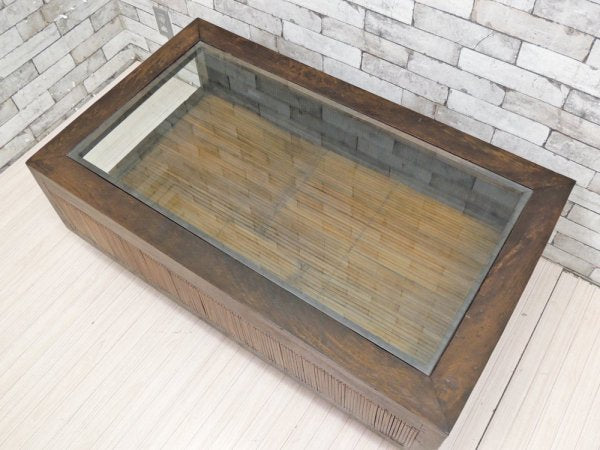 アジアン家具 無垢材xバンブー ガラス天板 ローテーブル センターテーブル W120cm バリ家具 ●