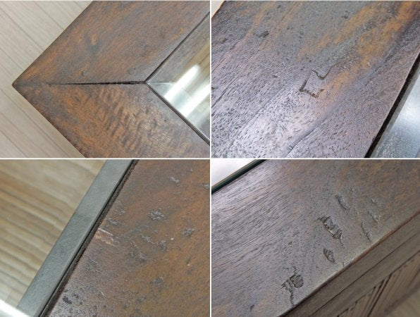 アジアン家具 無垢材xバンブー ガラス天板 ローテーブル センターテーブル W120cm バリ家具 ●